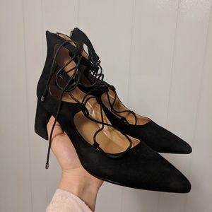 Black Lace Up Pointy Toe Heels
